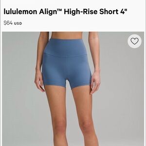 lululemon athletica women’s align high rise short 4” in oasis blue